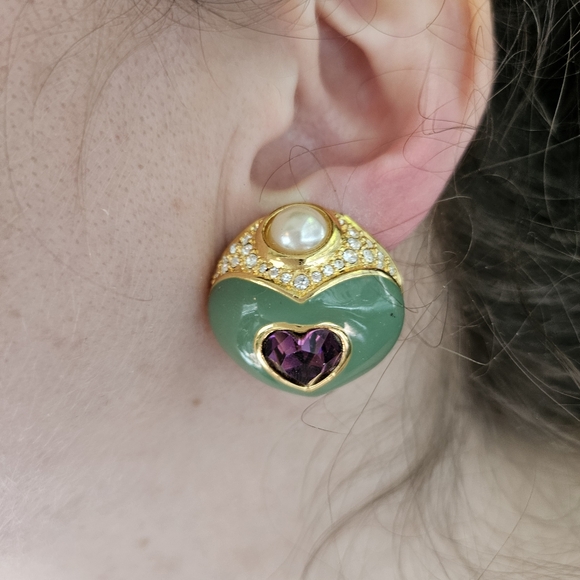Vintage Funky Joan Rivers Heart Clip-On Earrings - Picture 7 of 8